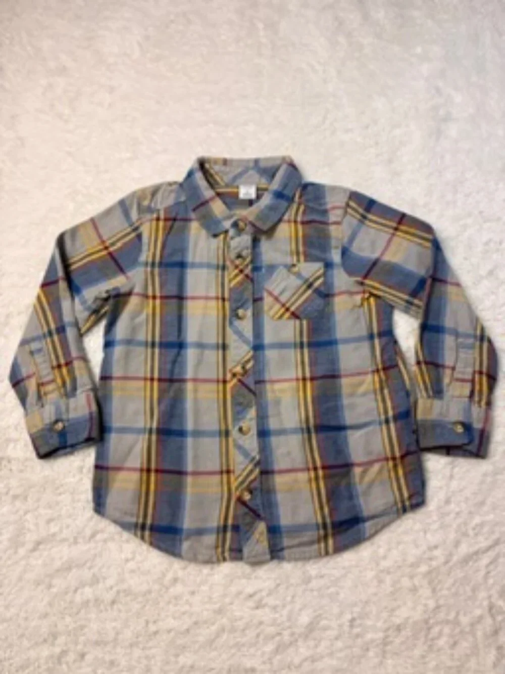 Old Navy Boys Blue Plaid Button Up Shirt 5T Long Sleeve Cotton Flannel Holiday